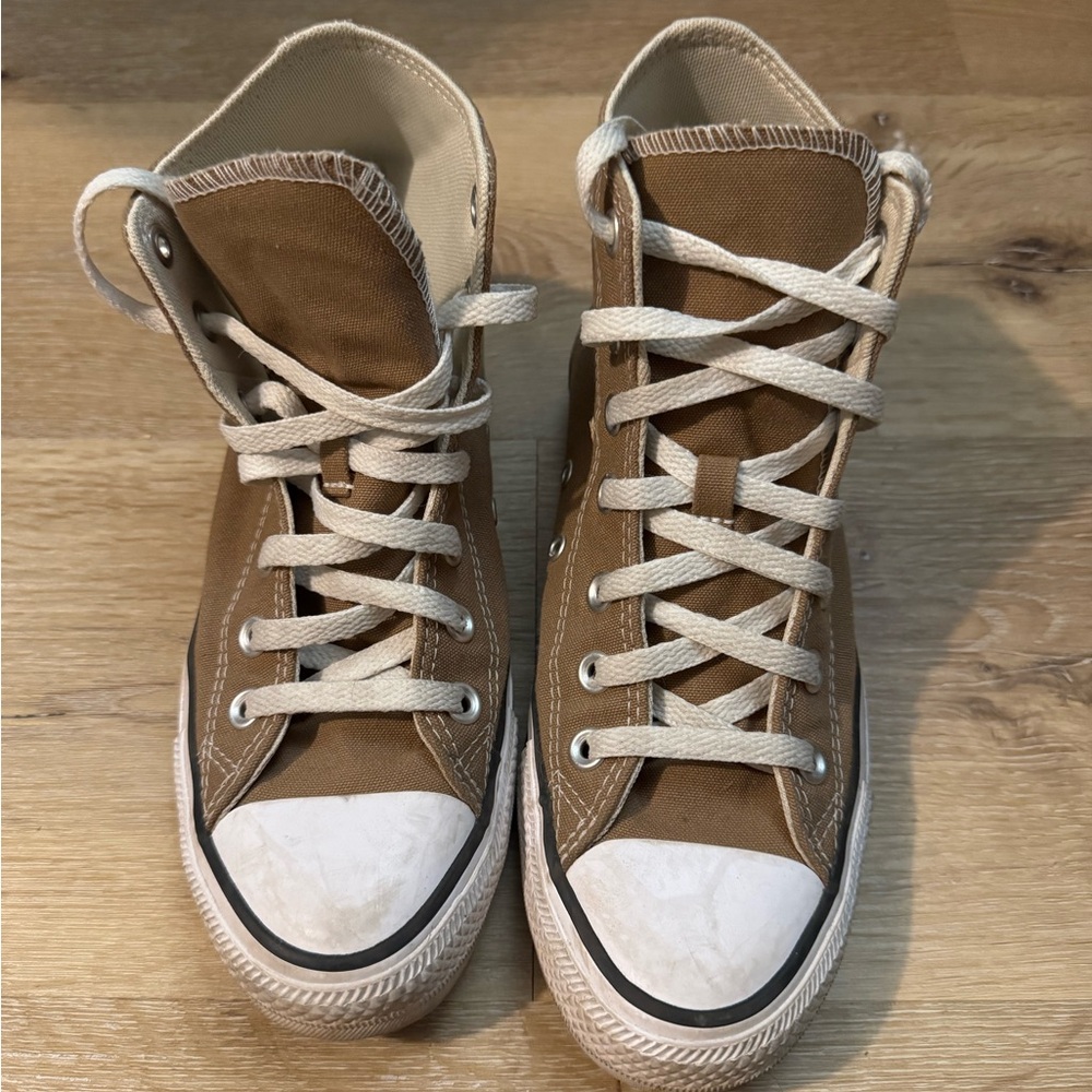 Converse White and Tan High-Top Sneakers